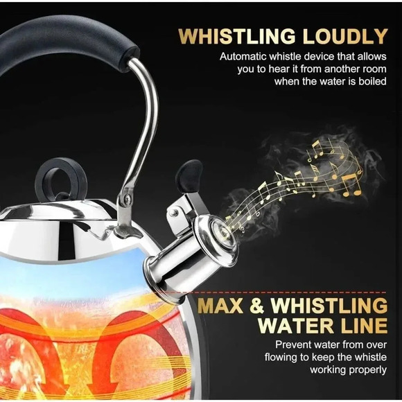 Tea Kettle Stovetop 2.64QT Whistling Stainless‎ Steel Cool Grip Bakelite Handle - Picture 8 of 12
